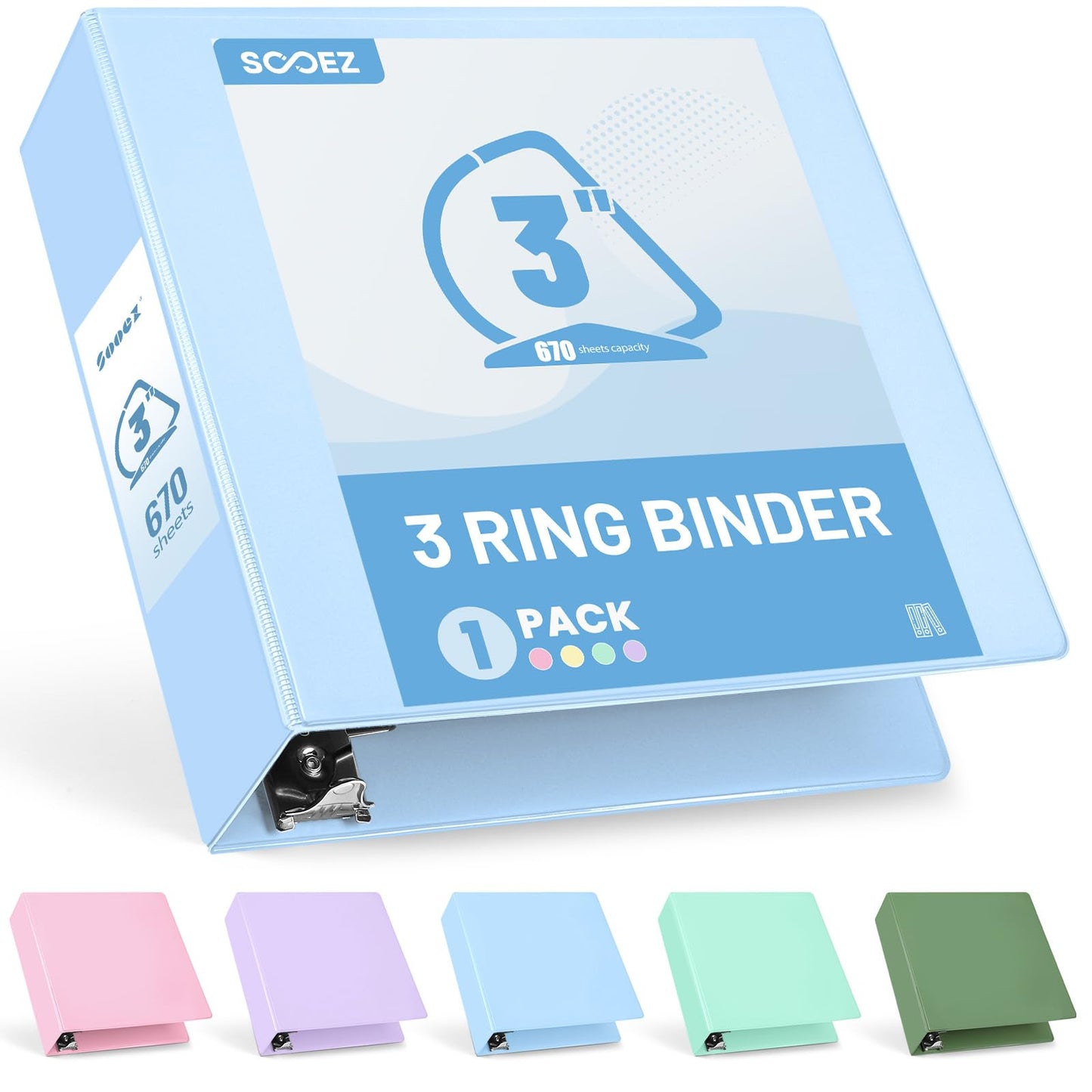 Sooez BinderX Extra Durable 3 Inch 3 Ring Binder, D-Ring Large Binders, Holds 670 Sheets of 8.5x11 Paper, Customizable View Cover with Inside Pockets, Heavy Duty 3 Ring Binder for School, Light Blue
