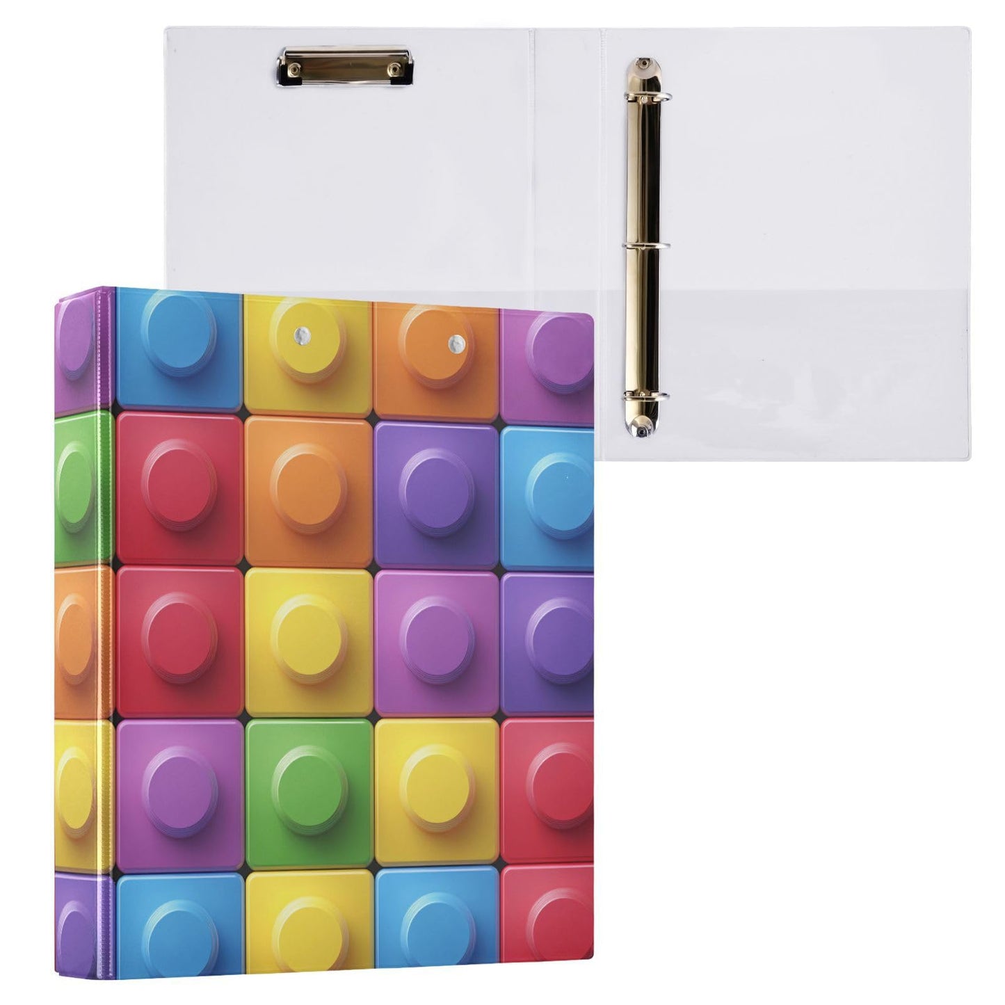 FRCSDIY Colorful Building Blocks 3 Ring Binder Round Rings 1 Pack,Holds 200 Sheets Ring Binders for School Supplies, Office or Home
