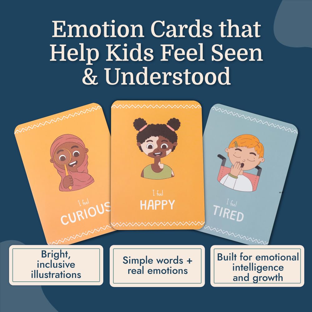 Samma Sati Emotion Flashcards – 25 Emotion Cards for Toddlers - Help Toddlers Identify Emotions – Emotion Cards for Kids – Fun Illustrations Mixed Emotions Card Deck & Feelings Card - 2-8 Years