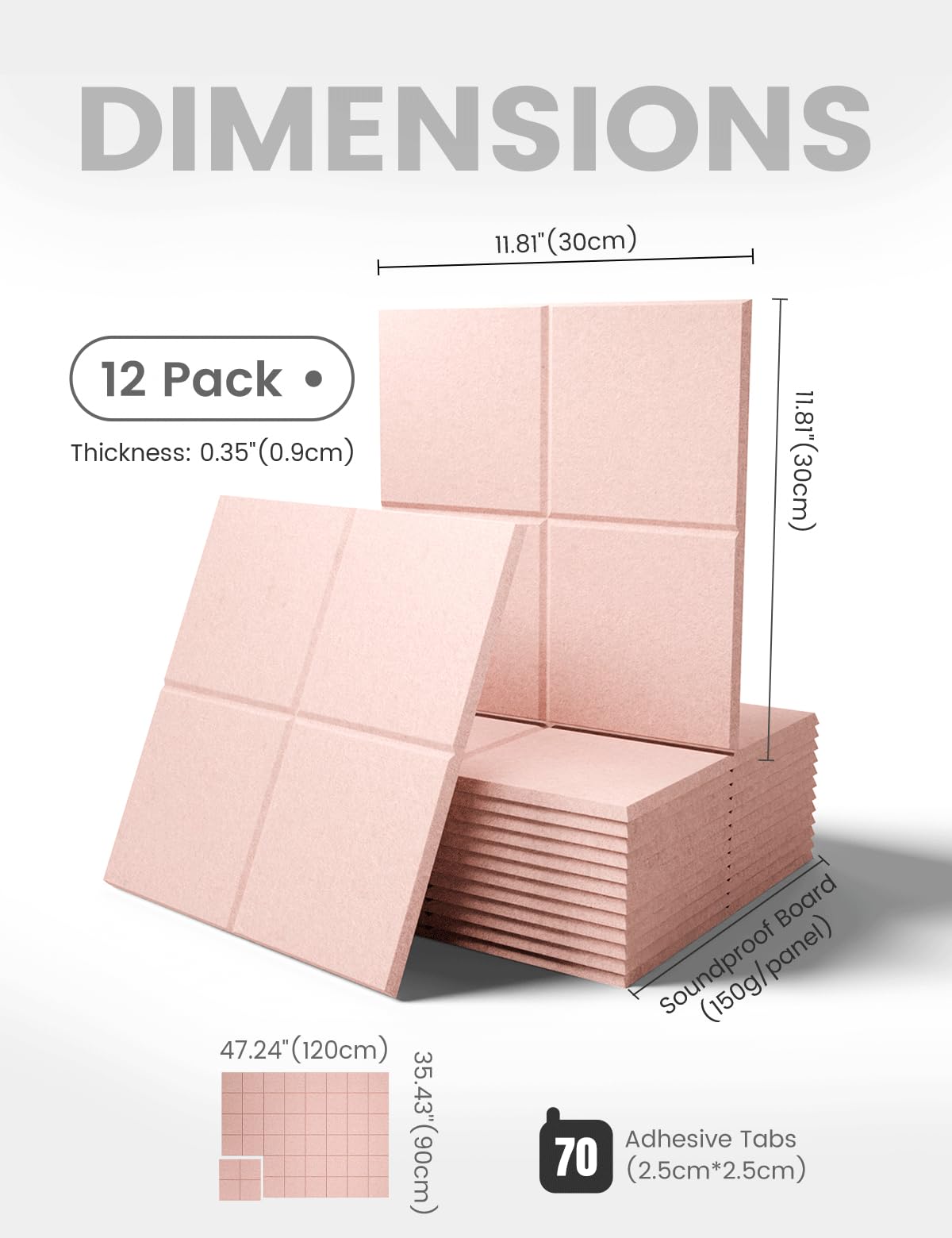 Fluxynara Large Felt Bulletin Board 48" x 36" Cork Board Alternative-12 Pack with 70 Safe Removable Adhesive Tabs, Cork Boards for Walls Cork Board for Home Office Classroom Pin Board-Pink