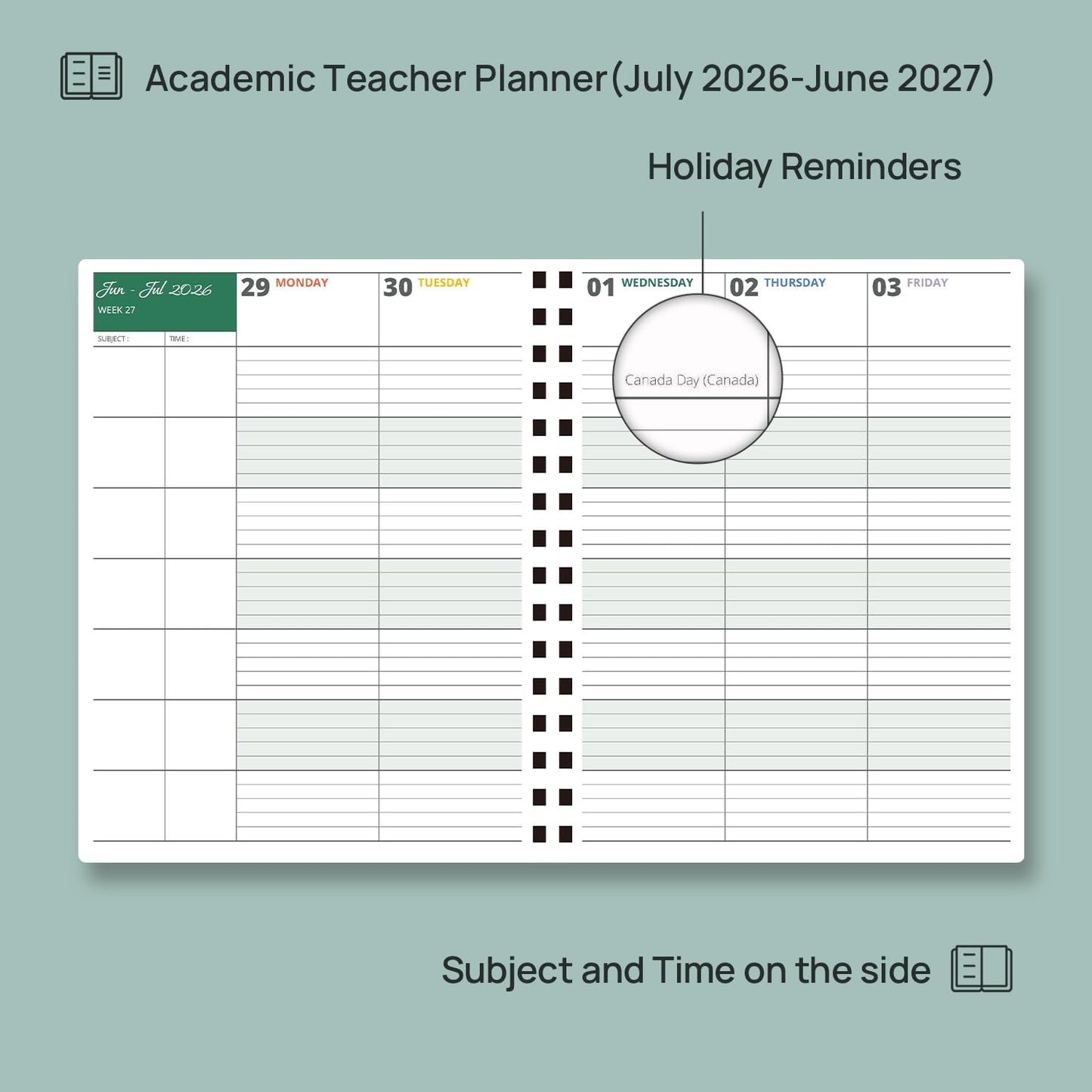 POPRUN Teacher Planner 2026-2027 Academic Year, Large Size 8.5"x 11", Monthly and Weekly Calendar, July 2026 - June 2027, Plan book with Hardcover, Spiral Bound, School Supplies for Classroom - Pink