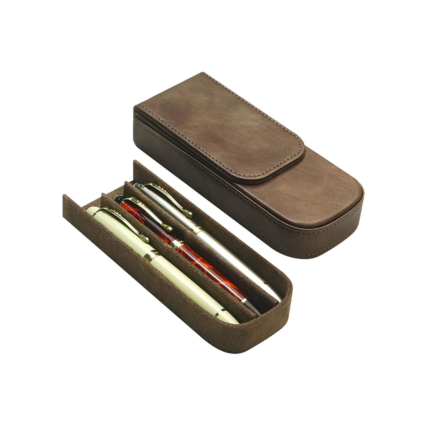 MIVLXLX Leather Triple Pen Case Pencil Pouch Holder for Three Fountain Ballpoint Rollerball Pens and Pencils Gift Choice for Man/Woman/Office (gray)