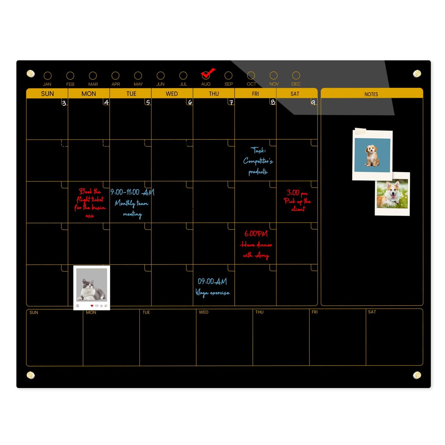 Magnetic Glass Blackboard Calendar 48"x36" Monthly Glass Dry Erase Board for Wall Planner GlassBlack Board Calender Wall Mounted for Office School Home(Black)