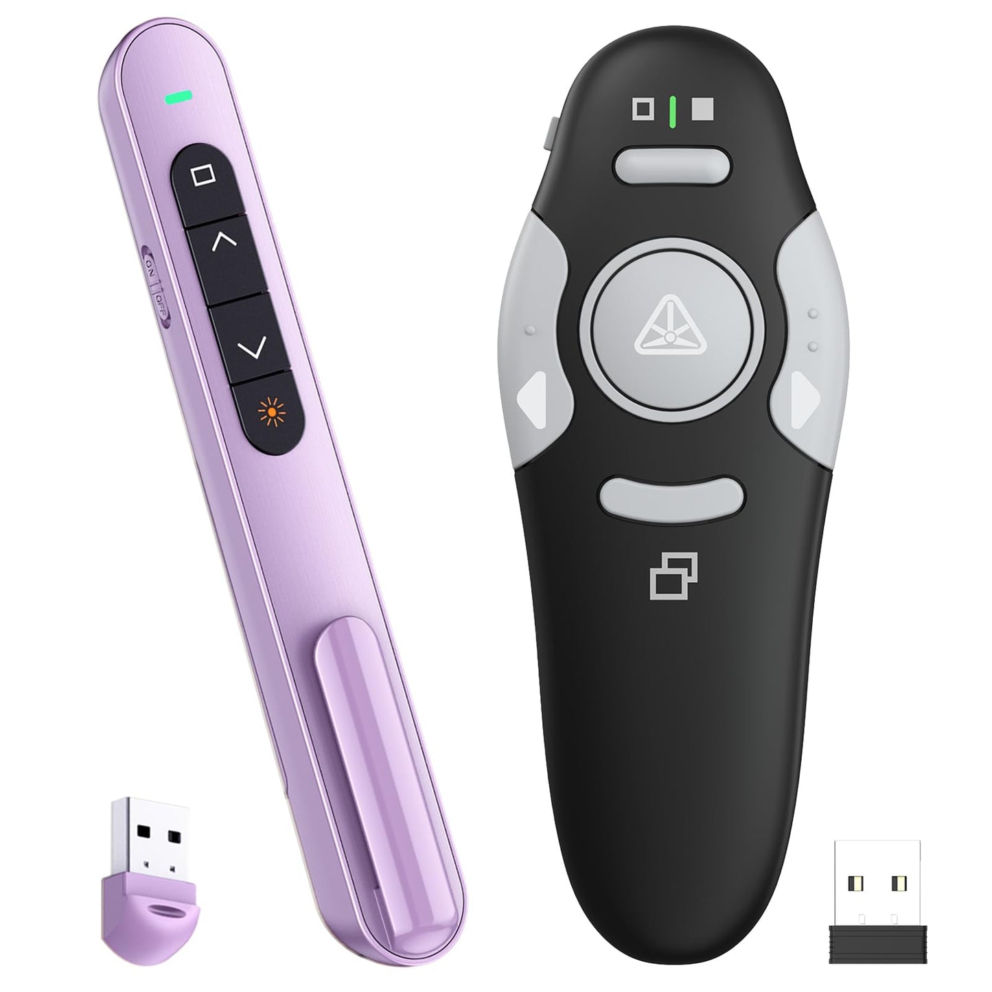 QUI Presenter Clicker Bundle | BK600 Slim-Shaped USB A Purple & BQ100 Remote-Shaped USB A Black