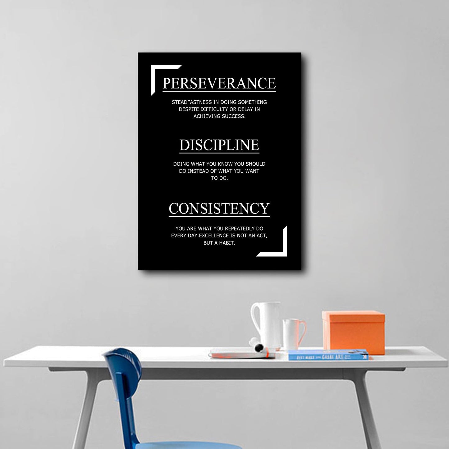 Motivational Canvas Wall Art Perseverance Discipline Consistency Success Poster Print Inspirational Picture Painting for Office Class Room School Wall Decoration Stretched and Framed [18''Wx24''H]