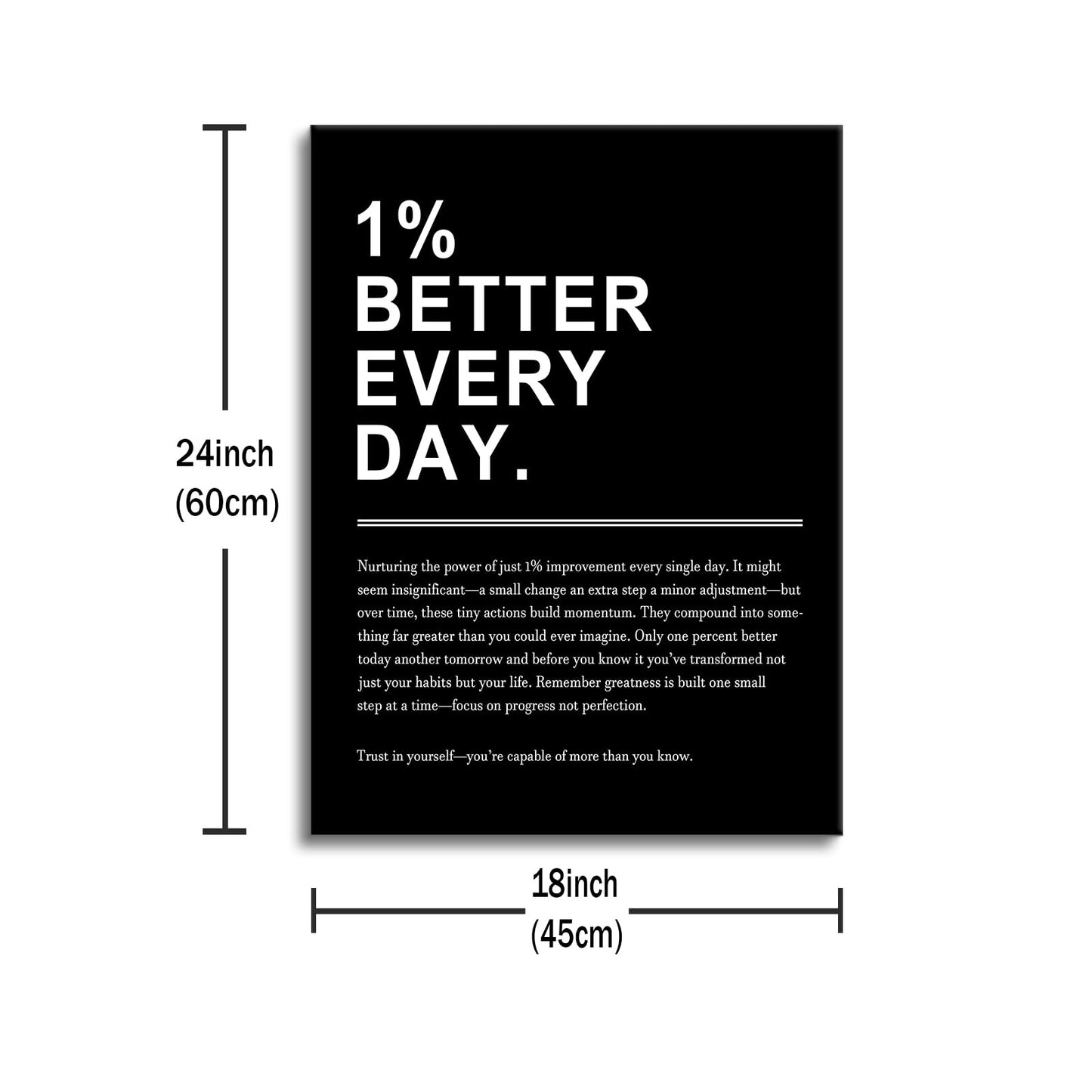 Motivational Canvas Wall Art 1% Better Every Day Office Poster Pictures Growth Mindset Self Inspirational Success Quote Decoration Prints for Classroom Home Artwork Stretched and Framed [18''Wx24''H]