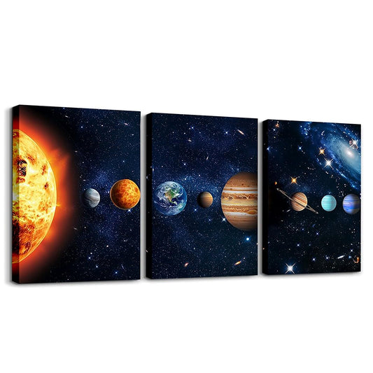 Solar System Canvas Wall Art Set of 3 for Living Room Bedroom,Outer Space Universe Themed Wall Art Starry Sky Decor Poster Prints, Star Decor Galaxy Paintings Wall Decor Colorful Planet Print Artwork