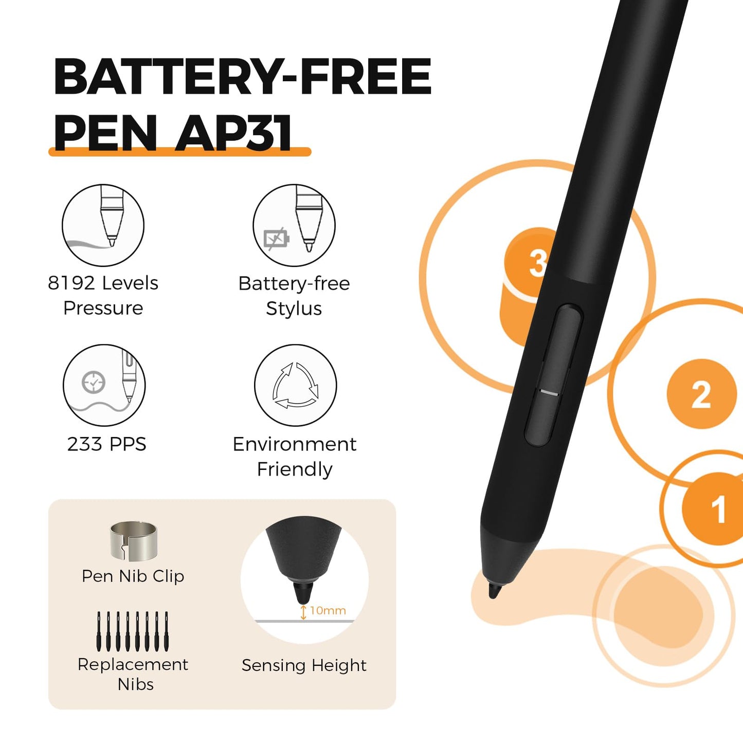 GAOMON M10K Drawing Tablet, 10x6 inch Large Graphics Tablet with Touch Ring, 8192 Levels Battery-Free Stylus, 10 Hot Keys, Art Tablet for Design, Writing, Editing, Work with Mac, Windows, Android
