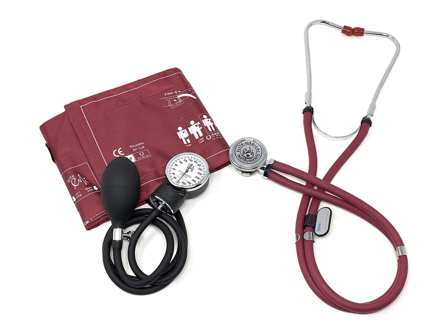 EMI Burgundy 330 Sprague Rappaport Stethoscope and Aneroid Sphygmomanometer Manual Blood Pressure Set Kit