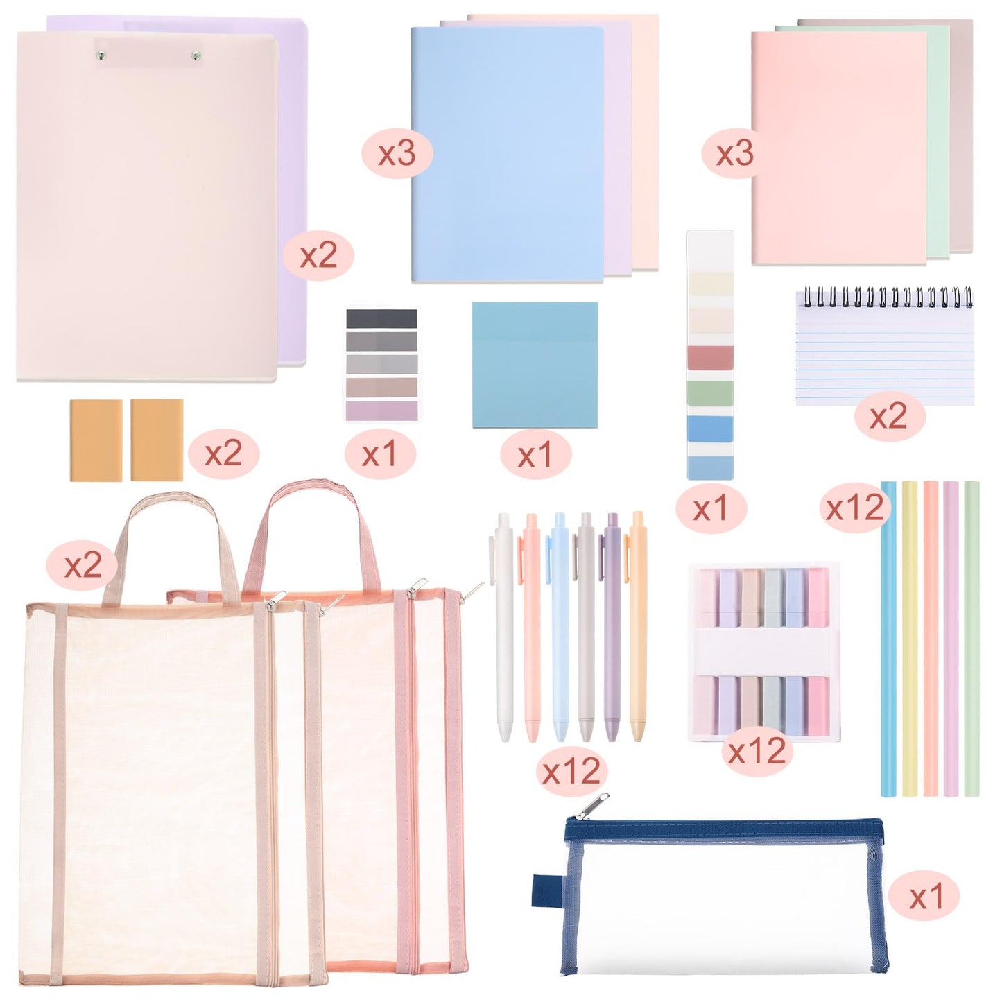 Colarr 54 Pcs Cute Notebook Stationery Set for Women, Bible Study Supplies, 6 Lined Notebooks, 36 Pens, Sticky Notes & Tabs, Bags & Folders for Work Journal Study College Office Supply(Macaron Color)