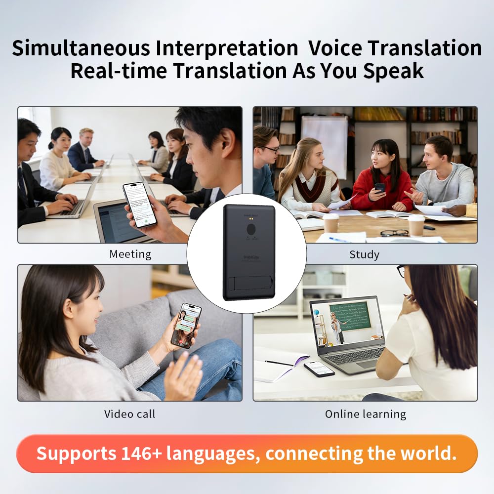 KECHOXAI Portable AI Voice Translator Device, 146+ Languages Real-Time Two-Way Translator with Offline Support & Magnetic Stand, for Travel, Business & Language Learning