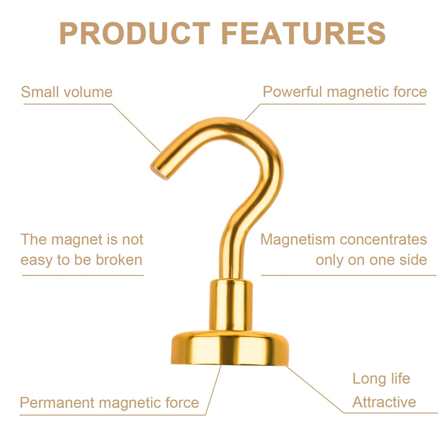 DIYMAG Magnetic Hooks Gold, 30Lbs Strong Heavy Duty Cruise Magnet S-Hook for Classroom, Fridge, Hanging, Cabins, Grill, Kitchen, Garage, Workplace and Office Etc, (20 Pack)