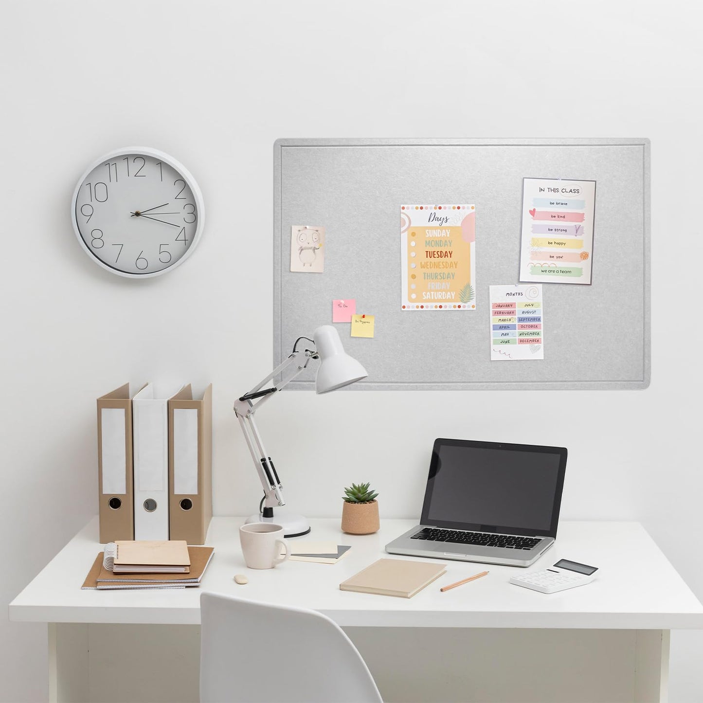 Lightomorrow Bulletin Board, 36 x 24 Inches Felt Pin Board, Cork Alternative for Wall, 3' x 2' Foldable Self-Adhesive Vision Board with 20 Pushpins - Light Gray