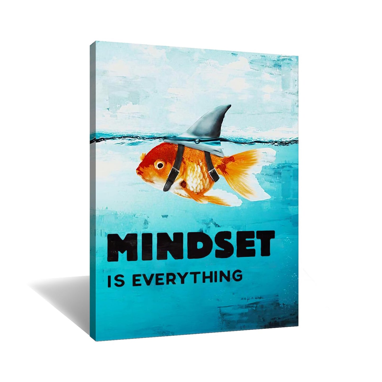 Canvas Wall Art Goldfish Shark Picture Animal Motivational Painting Modern Inspiring Poster Print Artwork for Living Room Bedroom Office Home Decor Wooden Framed Ready to Hang [18''W x 24''H]