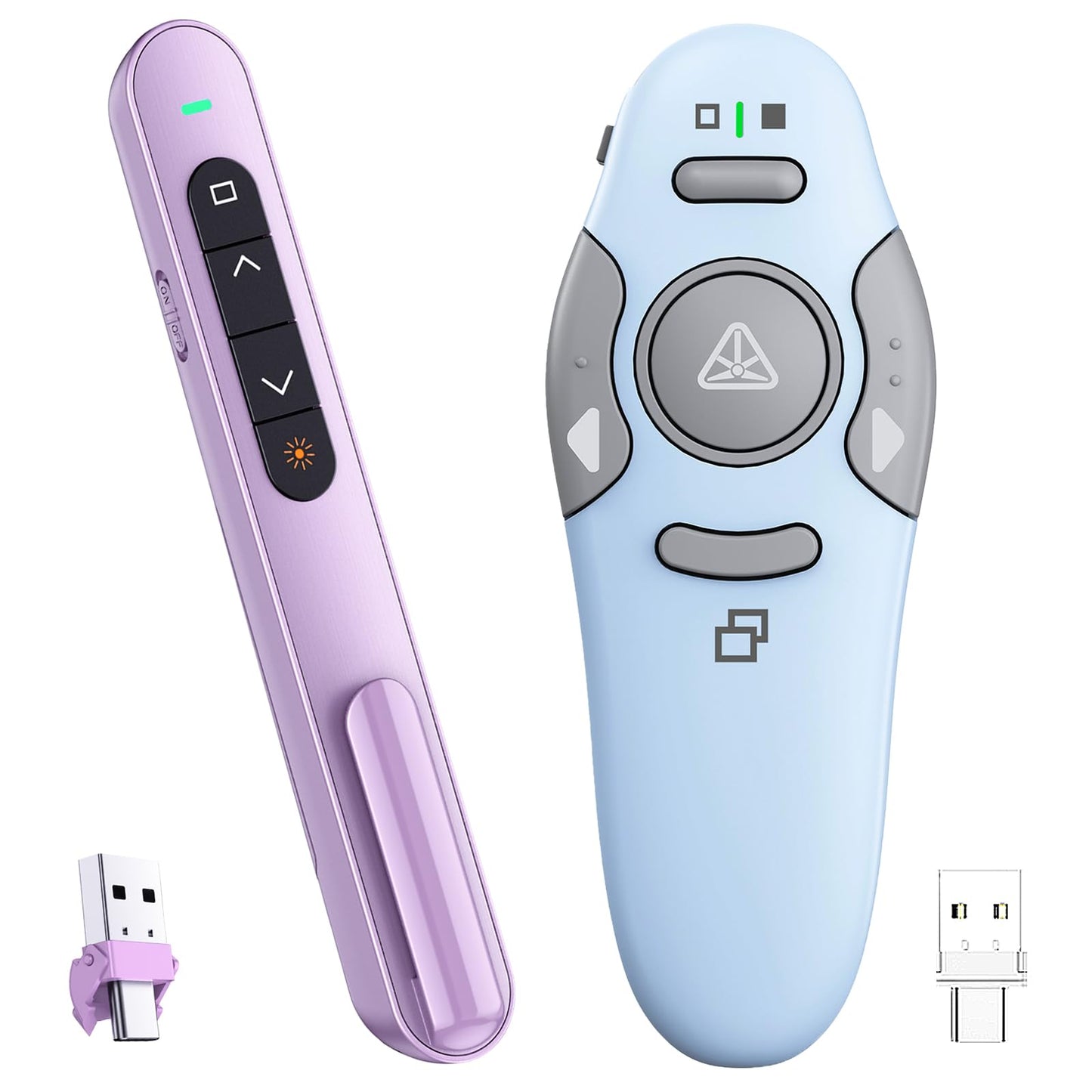 QUI Presenter Clicker USB A&C Bundle | Pen-Shaped Purple & Remote-Shaped Blue