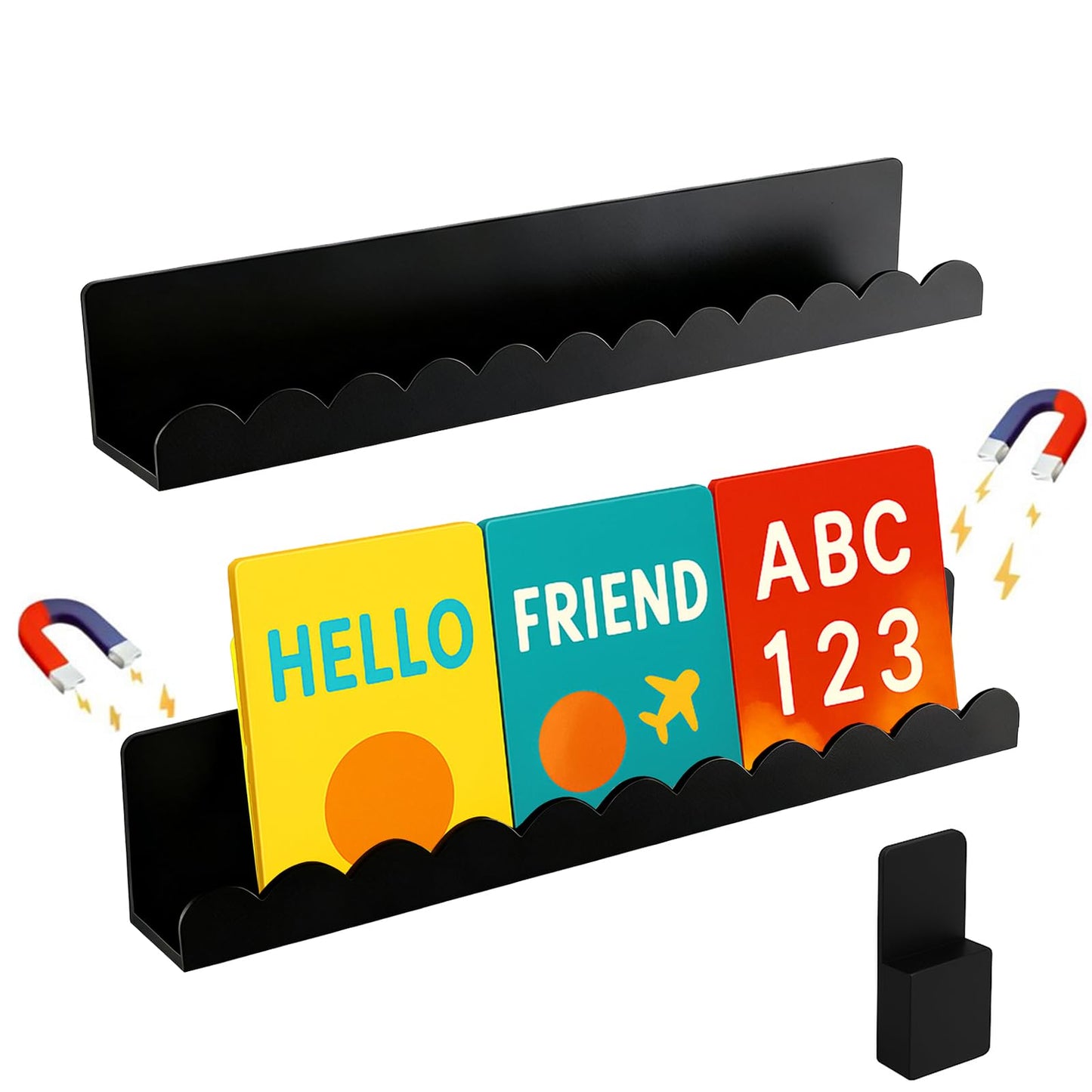 luniteling 2 Pack Magnetic Book Shelf for whiteboard, 12.5LBS Holder Acrylic Scalloped Floating Shelves, Deeper Magnetic Floating Shelf for Classroom, Home & Office & Refrigerator Use(Color 2)