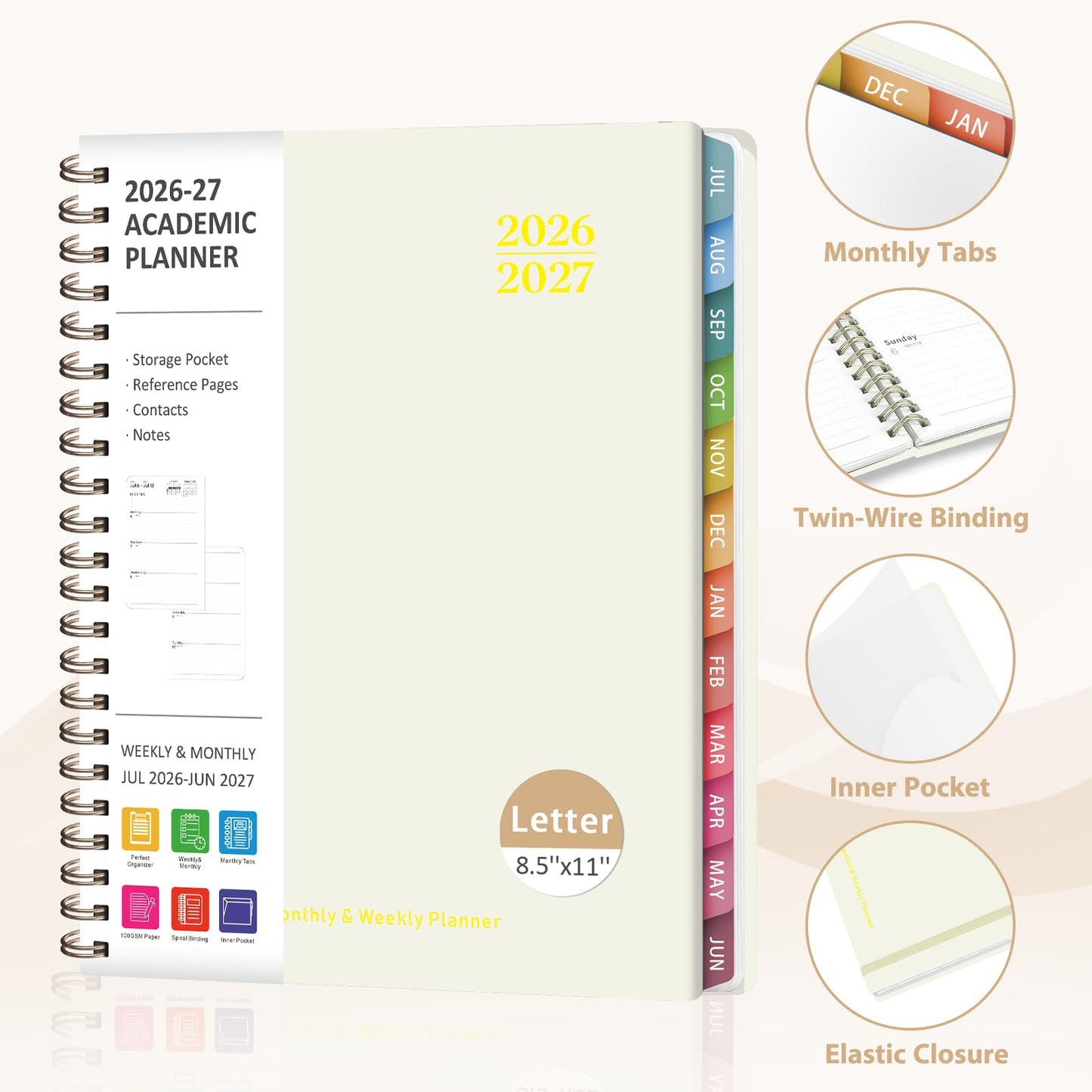 Planner 2026-2027, Weekly and Monthly Academic Planner, July 2026 - June 2027, Hardcover Calendar Agenda Book for School Year Planning, School Supplies for Teacher and Student, Letter Size(8.5'' x 11'')