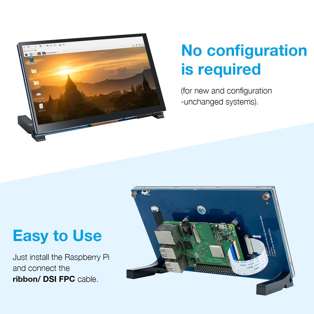 Hosyond 7 Inch Touchscreen IPS DSI Display Compatible with Raspberry Pi 5/4/3, 800x480 Pixel Capacitive Screen MIPI Driver-Free Interface