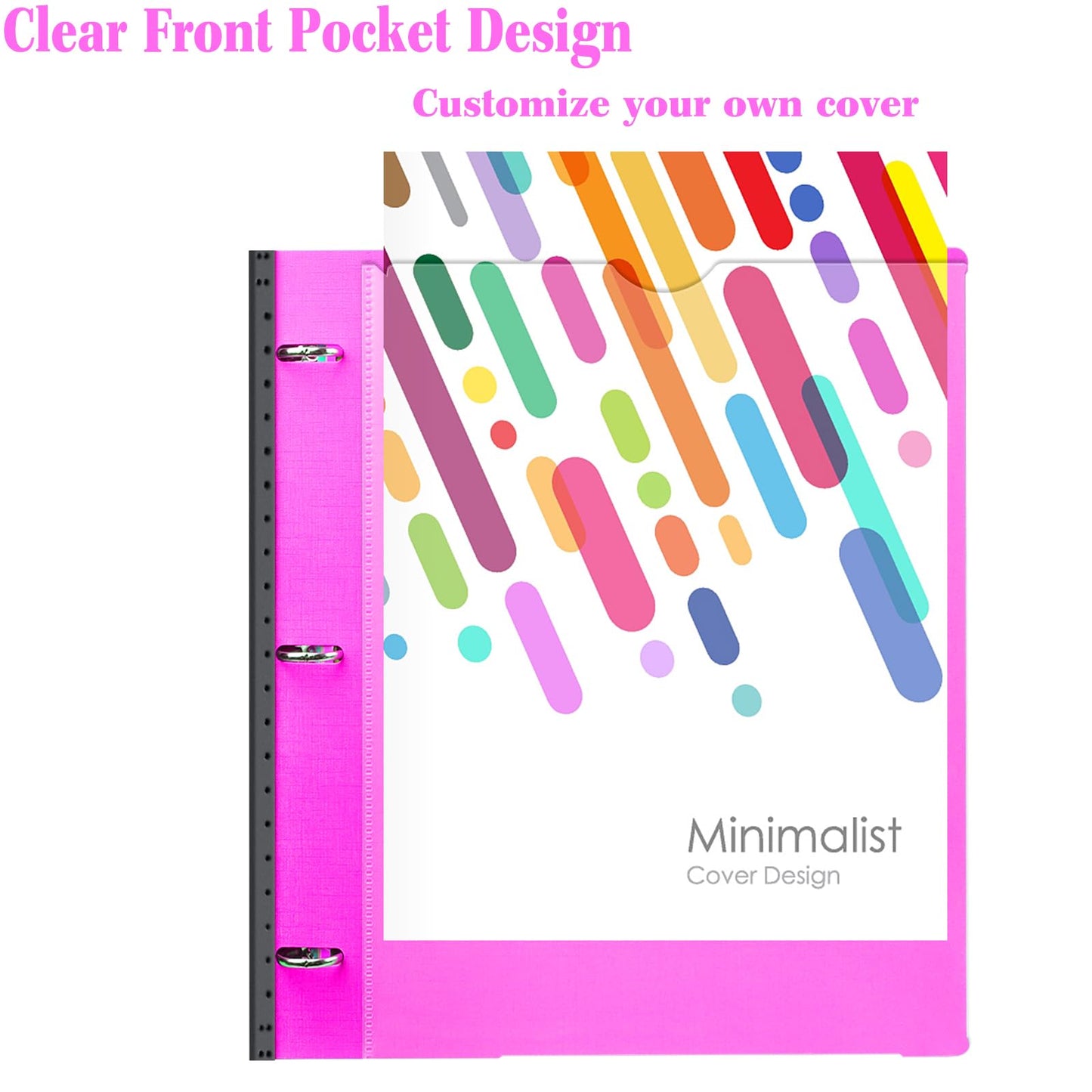 INFUN 1 Inch Telescoping 3 Ring Binder - 1PCS,Flexible Round Binder with Customizable Front Cover and Clear Catalog Pocket, 1 Inch Rings, 225 Sheet Capacity-Pink