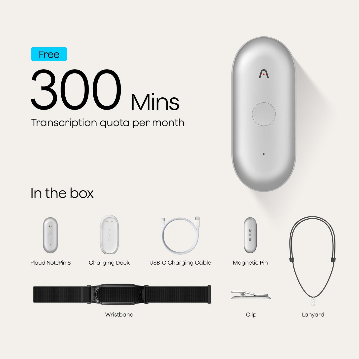 Plaud NotePin S AI Voice Recorder, Wearable AI Notetaker, AI Transcribe & Summarize, Support 112 Languages, 64GB Audio Recorder for Meetings Interviews, Professionals, Teams, with 4 Accessories