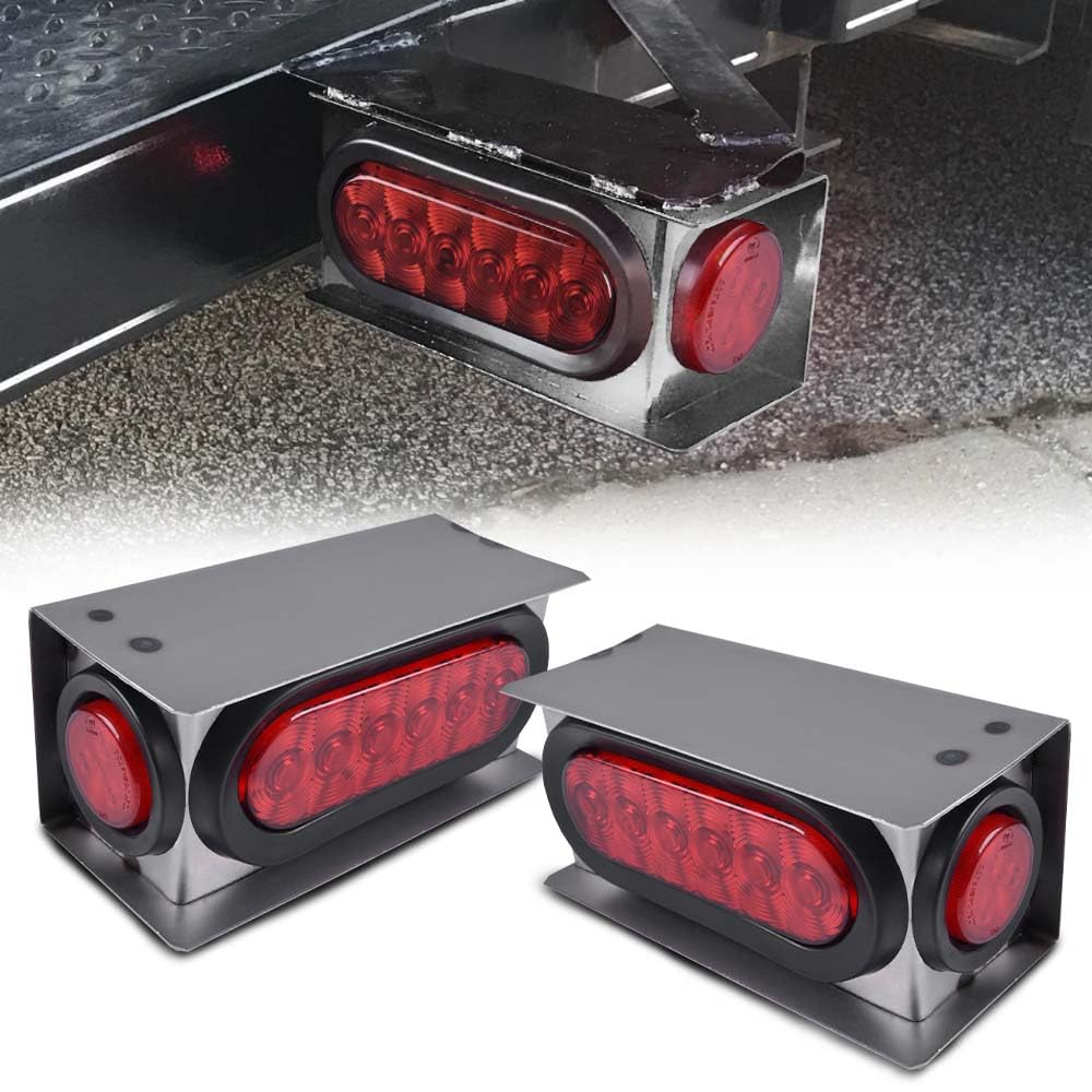 PIT66 Trailer Tail Light Kit - 2 Pack, 6 Inch Oval Red LED & 2 Inch Round Side Marker Lights, Stop and Turn Modes, Red