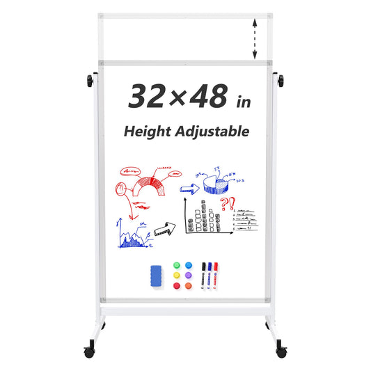 Large Rolling Whiteboard on Wheels, 48" x 32" Height Adjustable Mobile White Board with Stand, Portable Standing Magnetic Dry Erase Board Easel for Home Office Classroom School, Silver