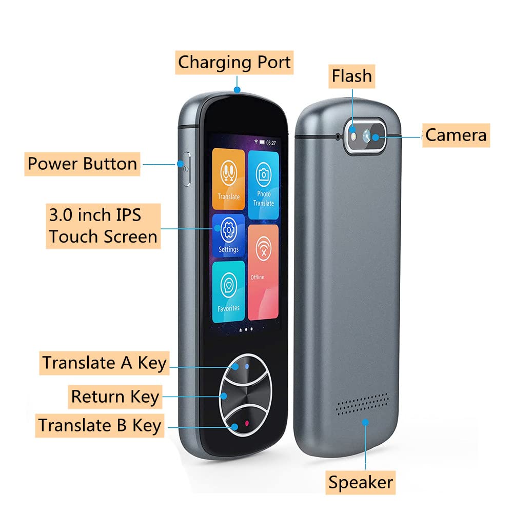 PUSOKEI Smart Voice Language Translator 127 Languages Two-Way Instant Voice Interpreter Electronic Handheld Pocket Language Translater Devices Photo Translator for Travel, Shopping, Entertainment