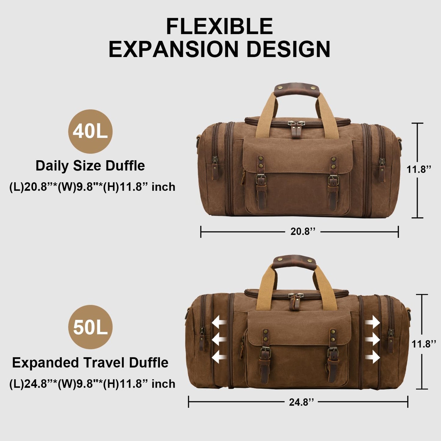 Waxed Canvas Duffel Bag 50L, Coffee