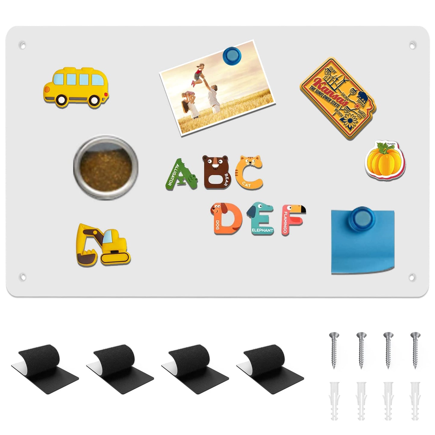 Magnetic Board,17.1" x 11.8" Magnet Display,for Magnets and Bulletin Board,Suitable for Wall, Refrigerator, Compartment, Cabinet etc,Comes with Dual Lock Tape for Easy Hanging (White)