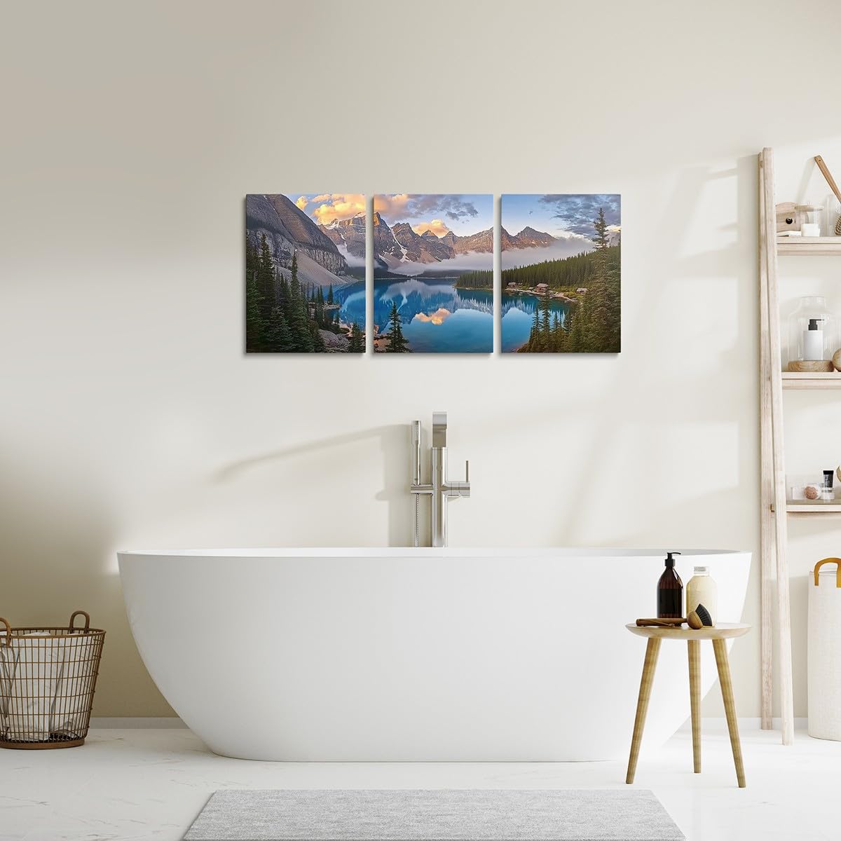 jejeloiu Lake Mountain Canvas Wall Art for Living Room Bedroom 12"x16"x3pcs Tree Sunrise Picture Wall Decor for Bathroom Nature Landscape Office Decorations Artwork Posters Foggy Scenic Painting