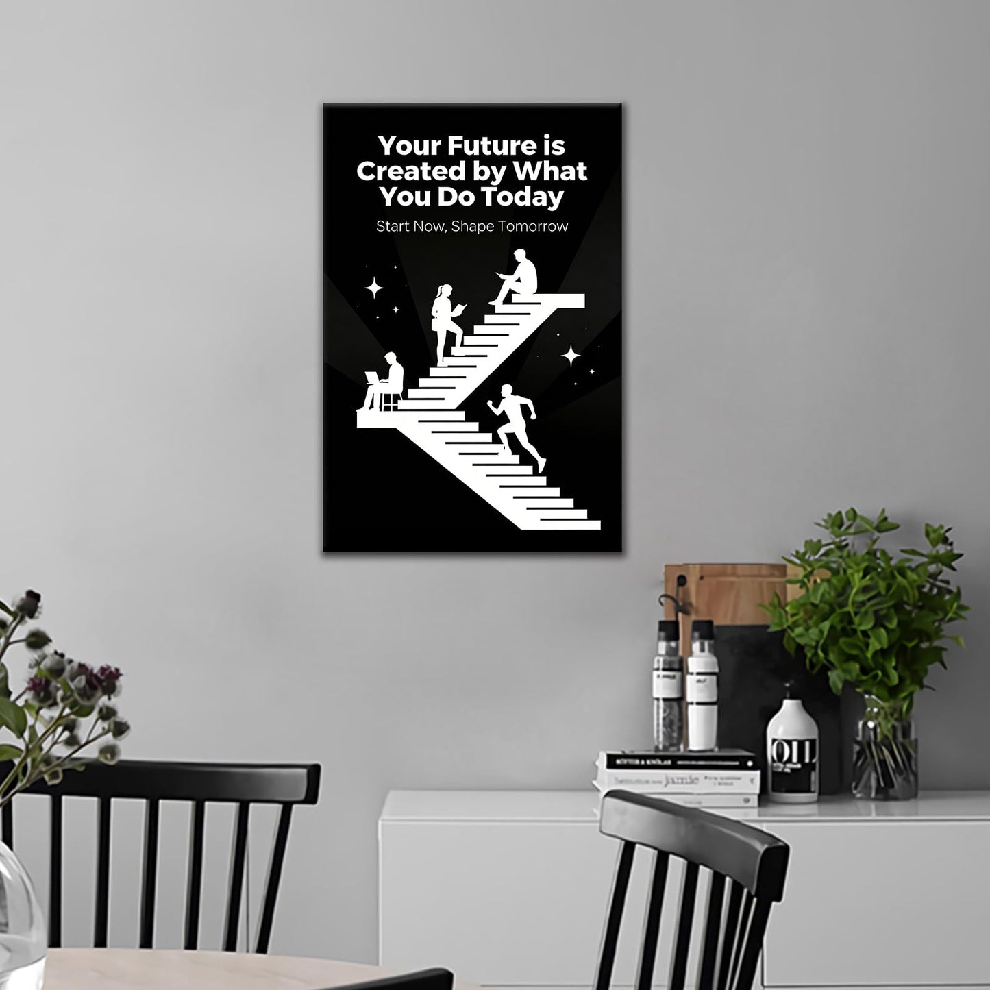 PSYYSP Motivational Wall Art Inspirational Quotes Office Decor Your Future Is Created By What You Do Today Canvas Print Framed Success Poster For Study Room Gym Entrepreneurs Small 12x18 Inch