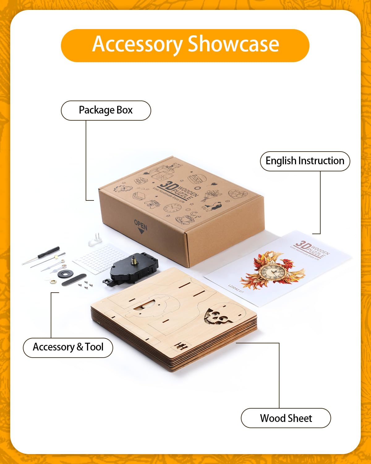 Rnfinewow 3D Wooden Puzzles for Adults, 3D Puzzle Phoenix Clock (with Pendulum), 3D Puzzles for Adults Teens Home Decor Clock Crafts for Adult Puzzle Gifts for Adult