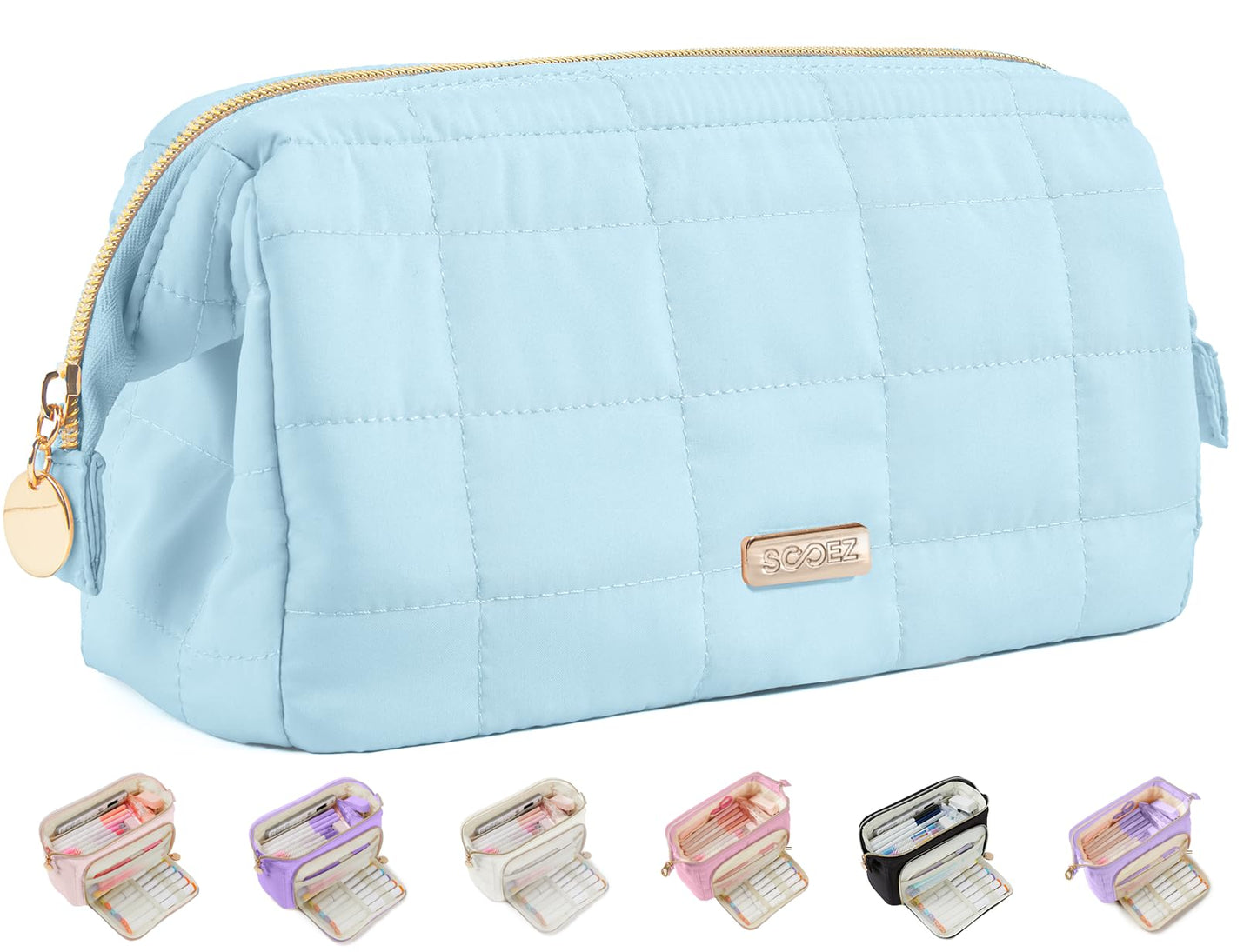 Sooez Large Pencil Case Pouch, Soft Pencil Bag with Zipper, Pen Bag Wide Opening, School Supplies Cute Pencil Case for Girls Boy Men Women, Blue