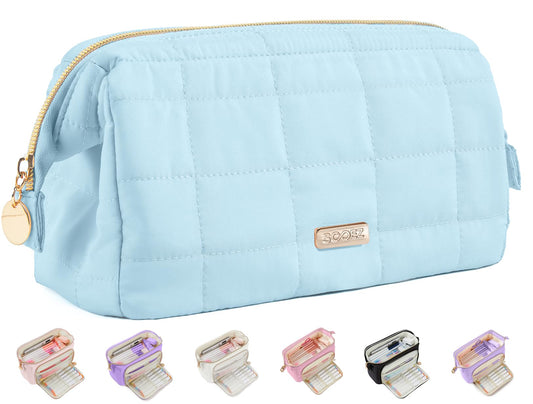 Sooez Large Pencil Case Pouch, Soft Pencil Bag with Zipper, Pen Bag Wide Opening, School Supplies Cute Pencil Case for Girls Boy Men Women, Blue