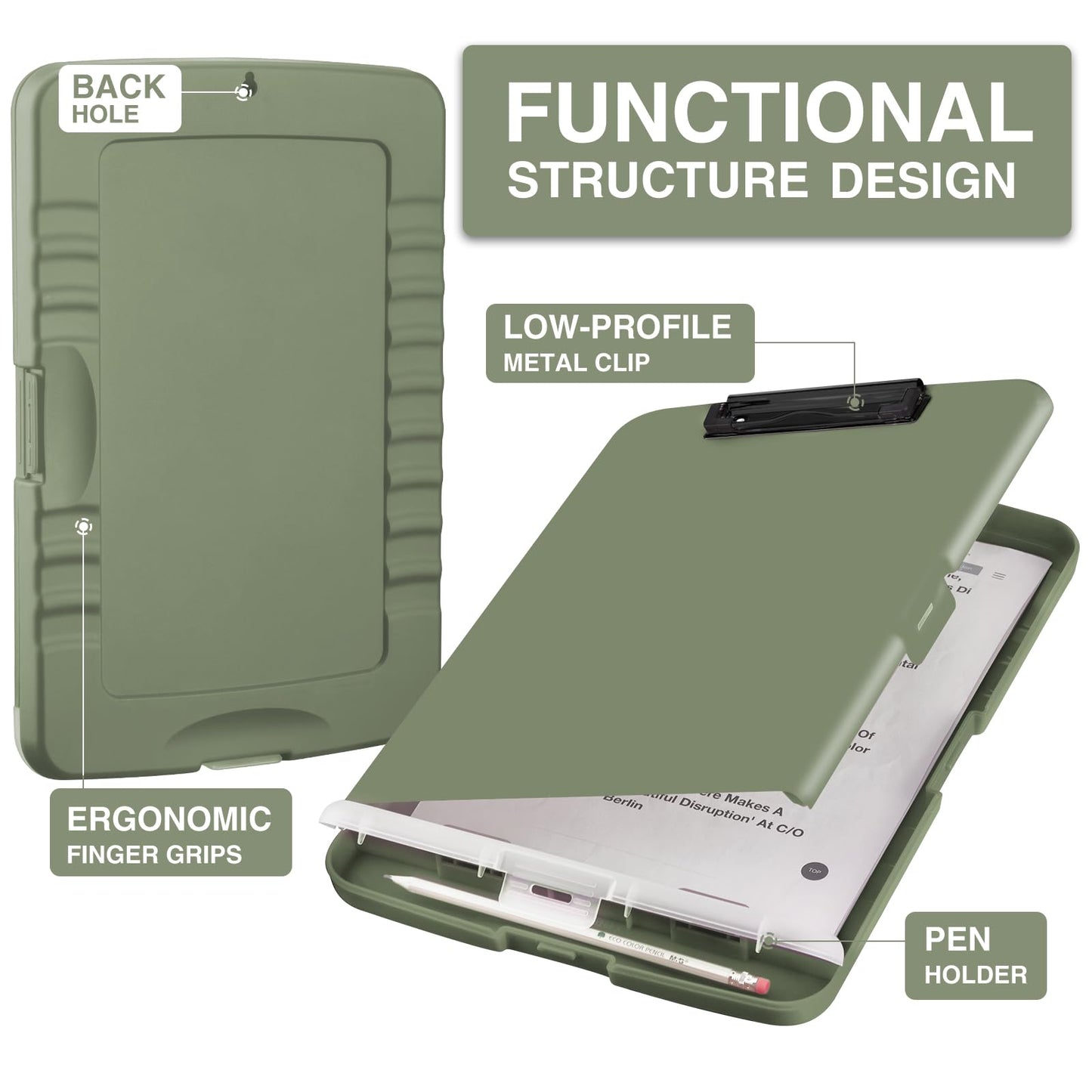Sooez Clipboard with Storage, High Capacity Nursing Clipboard with Pen Holder, Clip Boards 8.5x11 with Storage, Low-Profile Clip, Lightweight Plastic Clipboard for Teachers, Lawers, Office Workers