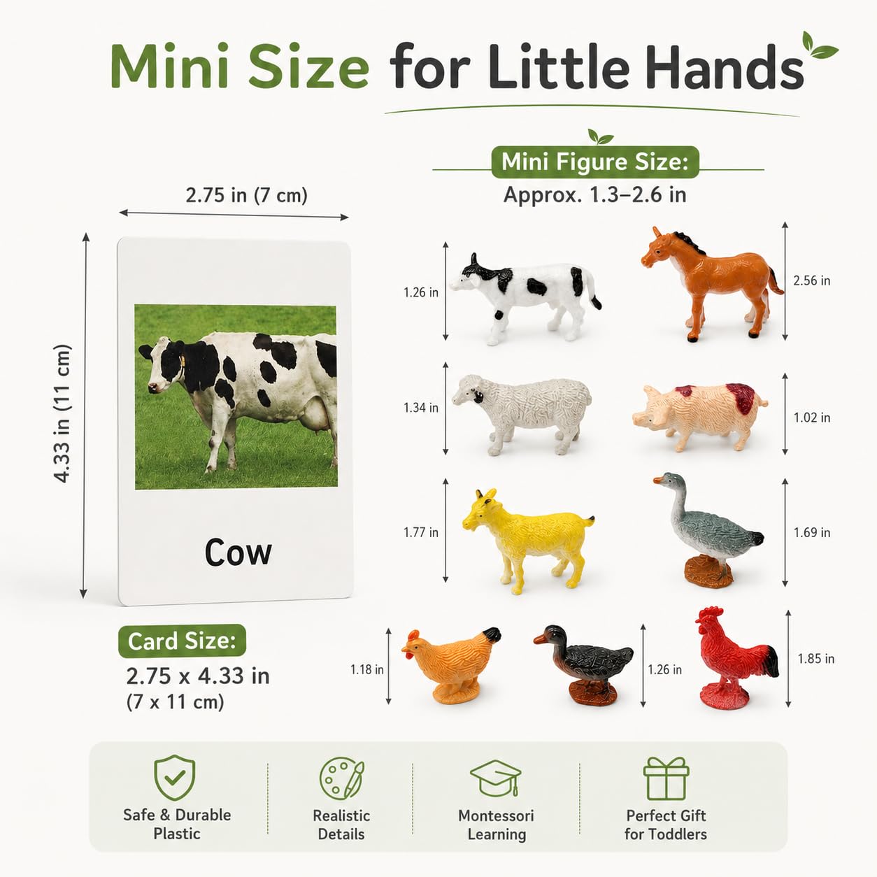 Montessori Farm Animal Matching Game, 12PCS Realistic Farm & Poultry Animal Figurines with Flash Cards, Preschool Educational Learning Toys for Toddlers Kids, Homeschool Language Sensory Toy