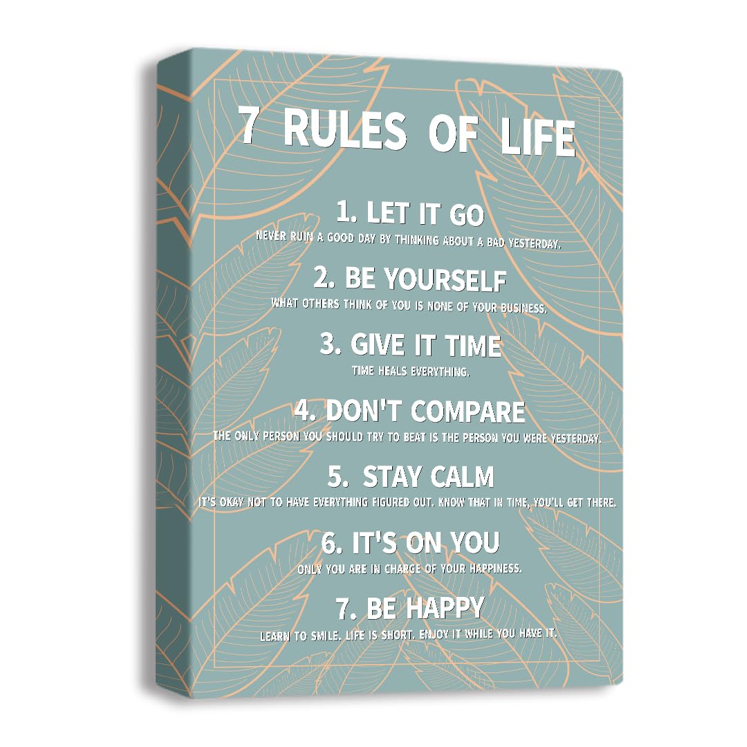 7 Rules Of Life Canvas Decoration Painting, Suitable For Office, School, Library,Home (29x38cm) Framed (Green)
