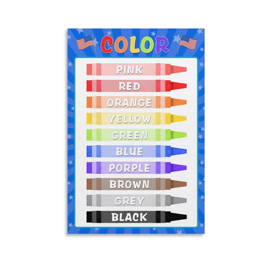 LINWDSB Colors Posters for Classroom Wall, Colors Learning Poster Wall Decor for Classroom Nursery Kids Room Playroom Preschool Decor Unframe style-1 12x18inch(30x45cm)