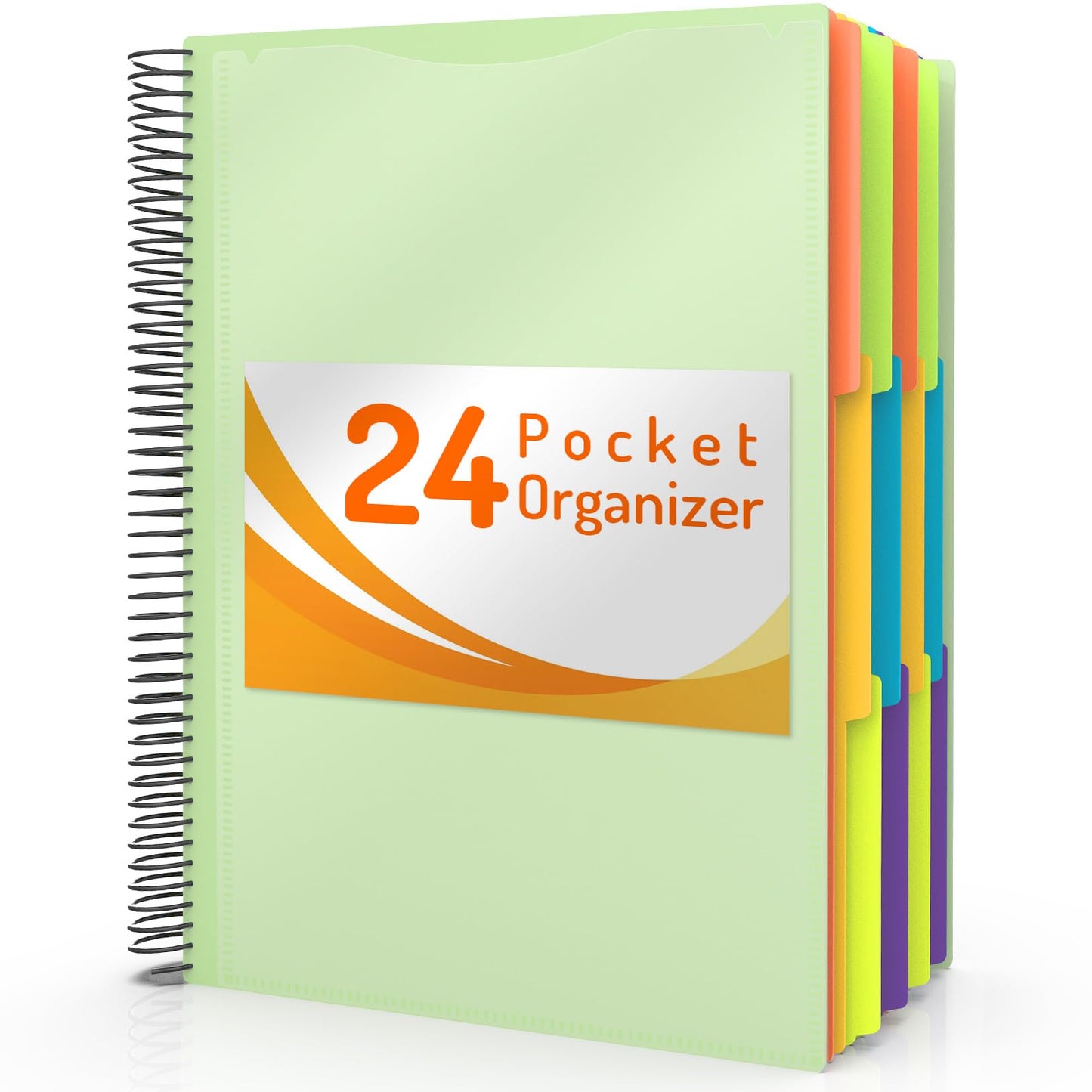 Forvencer 24 Pocket Project Organizer, 1/3-cut Tab Binder Organizer with Sticky Labels, Multi Pocket Folder with Zipper Pouch, Folder Binder Spiral Pocket Notebook, Office Supplies