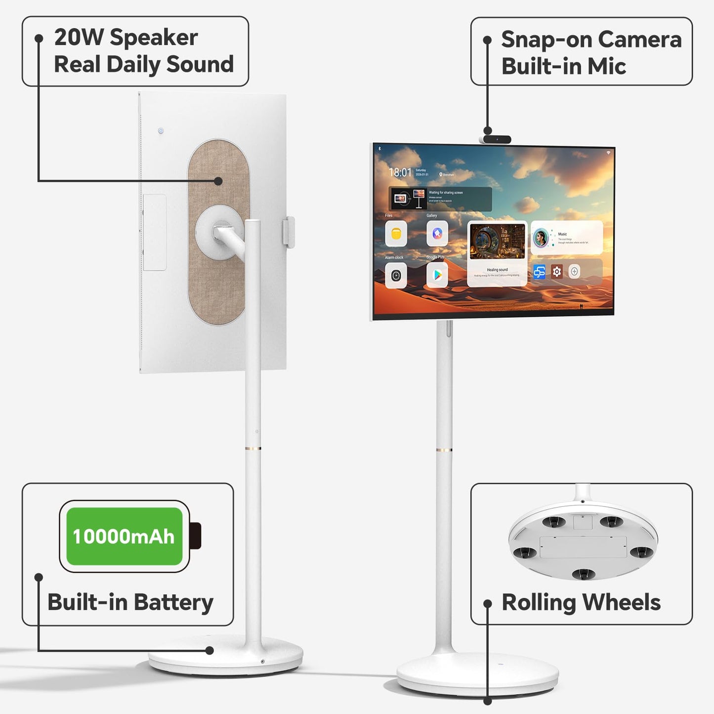 Cugima 27" FHD Smart Portable TV on Wheels