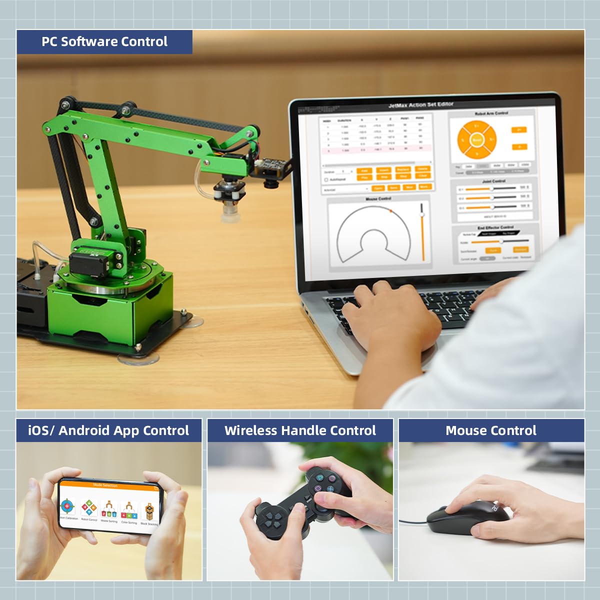 LewanSoul JetMax Robotic Arm for Jetson Nano AI Vision ROS Open Source Programmable Robot Arm Kit with 4 Kinds Gripper Big Chassis Sensor Modules Wireless Control App/PC Coding Study DIY Robot