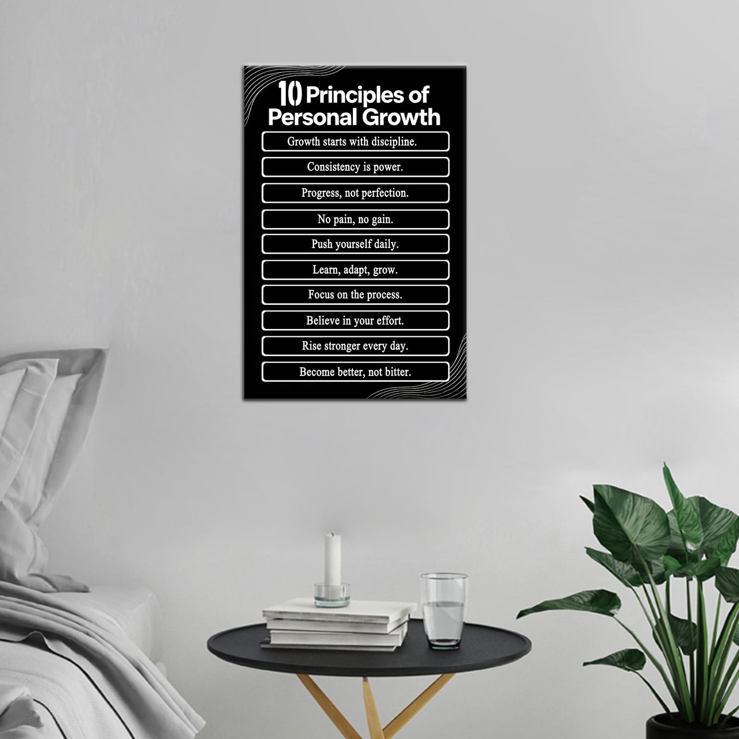 PSYYSP Motivational Wall Art 10 Principles Of Personal Growth Inspirational Poster For Office Men Women Desk Decor Small Success Quotes Canvas Print Framed Discipline Mindset Wall Sign 12x18 Inch