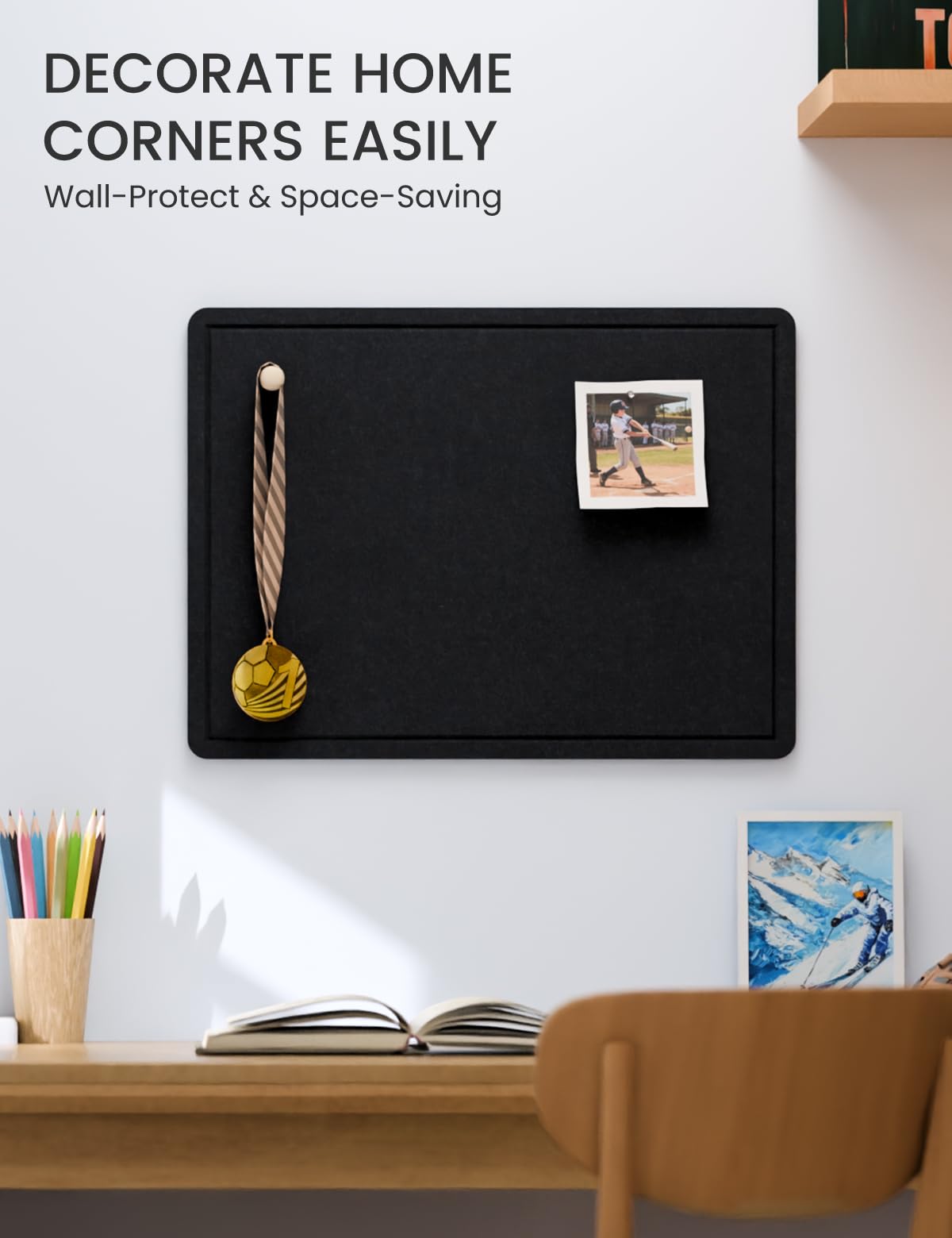 Fluxynara Bulletin Board, 23.6" x 17.5" Cork Board Alternative with 12 Safe Removable Adhesive Tabs, Foldable Felt Pin Board for Home Office, Classroom, Bedroom,Entryway for Walls—Navy Blue