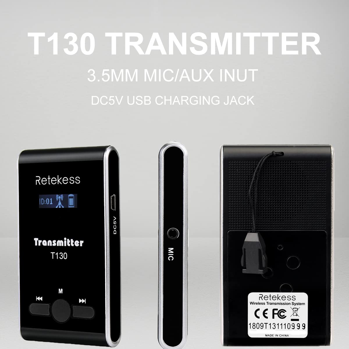 Retekess T130 Church Translation Device, Tour Guide System Rechargeable, Simple Basic, Clear Sound Quality, Whisper Devices for Church, Factory, School (1 Transmitter 5 Receivers)