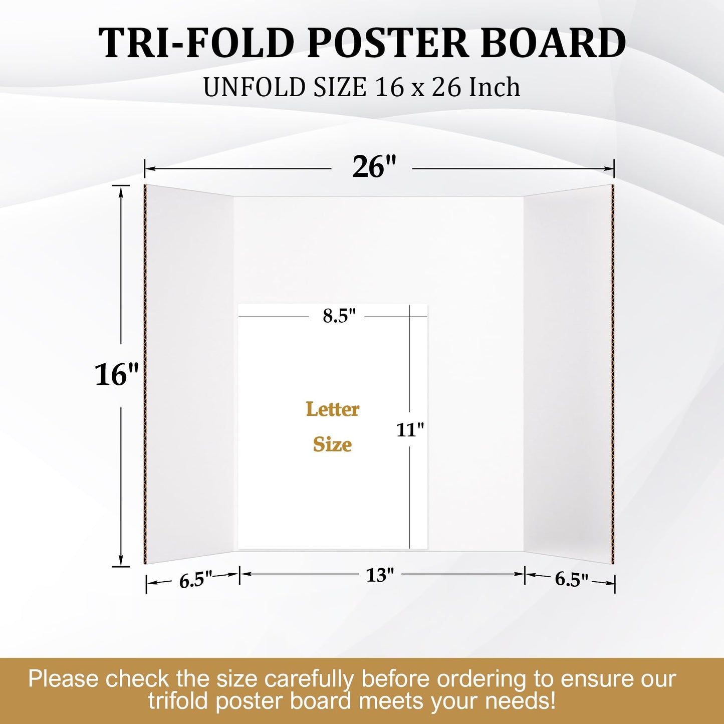 Ndsox 4 Pack 26" x 16" White Trifold Poster Board Medium Size Corrugated Tri Fold Project Poster Boards Science Fair Display Posterboards for Business Presentations, Event Displays, Art Exhibitions