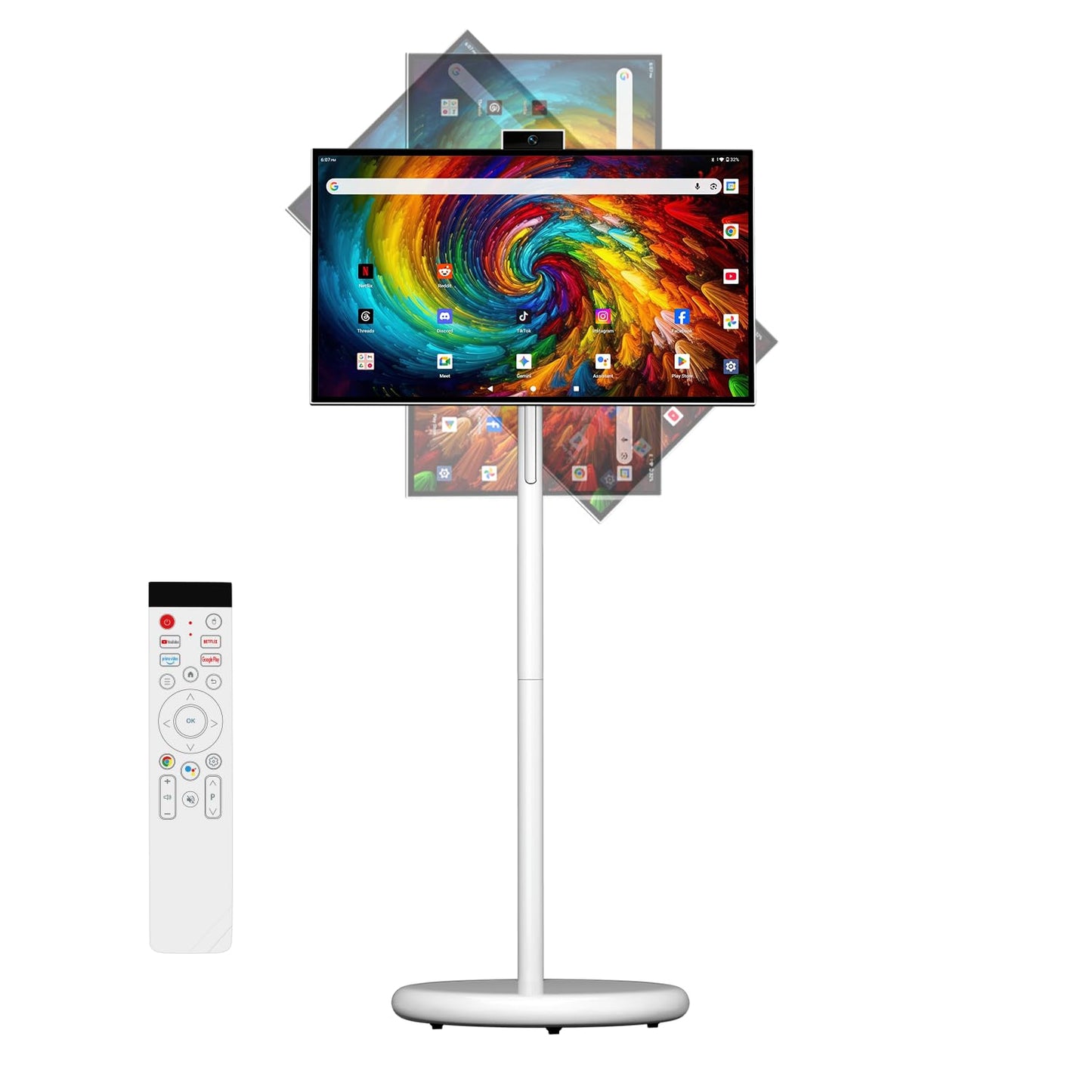 27" Portable Smart Touchscreen Tablet TV on Wheels, Android 15 OS Mobile Smart Display with Google EDLA Certification, 6GB+128GB, Built-in Battery, 4K Camera, Wireless Casting, Rotating Rolling Stand