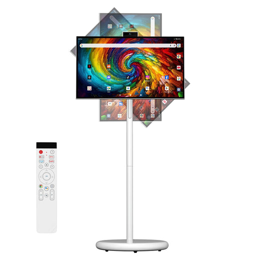 27" Portable Smart Touchscreen Tablet TV on Wheels, Android 15 OS Mobile Smart Display with Google EDLA Certification, 6GB+128GB, Built-in Battery, 4K Camera, Wireless Casting, Rotating Rolling Stand