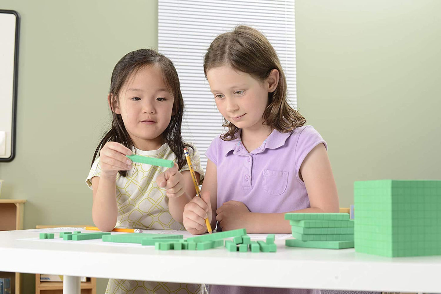 hand2mind Green Foam Base Ten Blocks, Rods Set, Place Value Blocks, Counting Cubes for Kids Math, Base 10 Math Manipulatives for Kids, Kindergarten Homeschool Supplies (Set of 50)