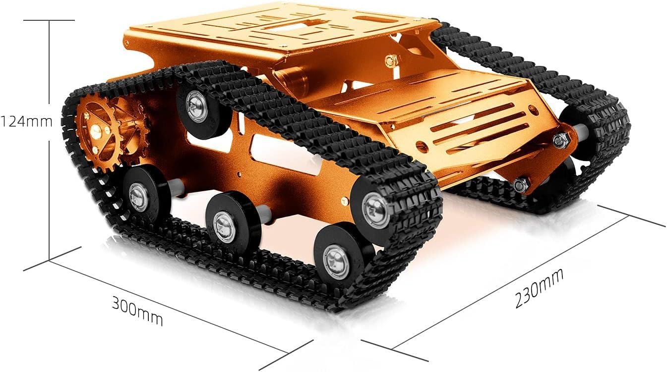 XiaoR GEEK Smart Robot Car Chassis Kit Full Metal Big Tank Chassis with 2WD Motors for Arduino Raspberry Pi Jetson Python DIY Smart Car Learning Kit (Gold 1, with Encoder Motor)
