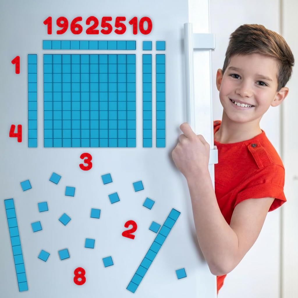 153 PCS Jumbo Magnetic Base Ten Blocks - Place Value Blocks - Math Manipulatives K-3 for Elementary Classroom, Number Blocks, Math Counters for Kids, Counting Cubes, Base 10 for 1st 2nd 3rd Grade
